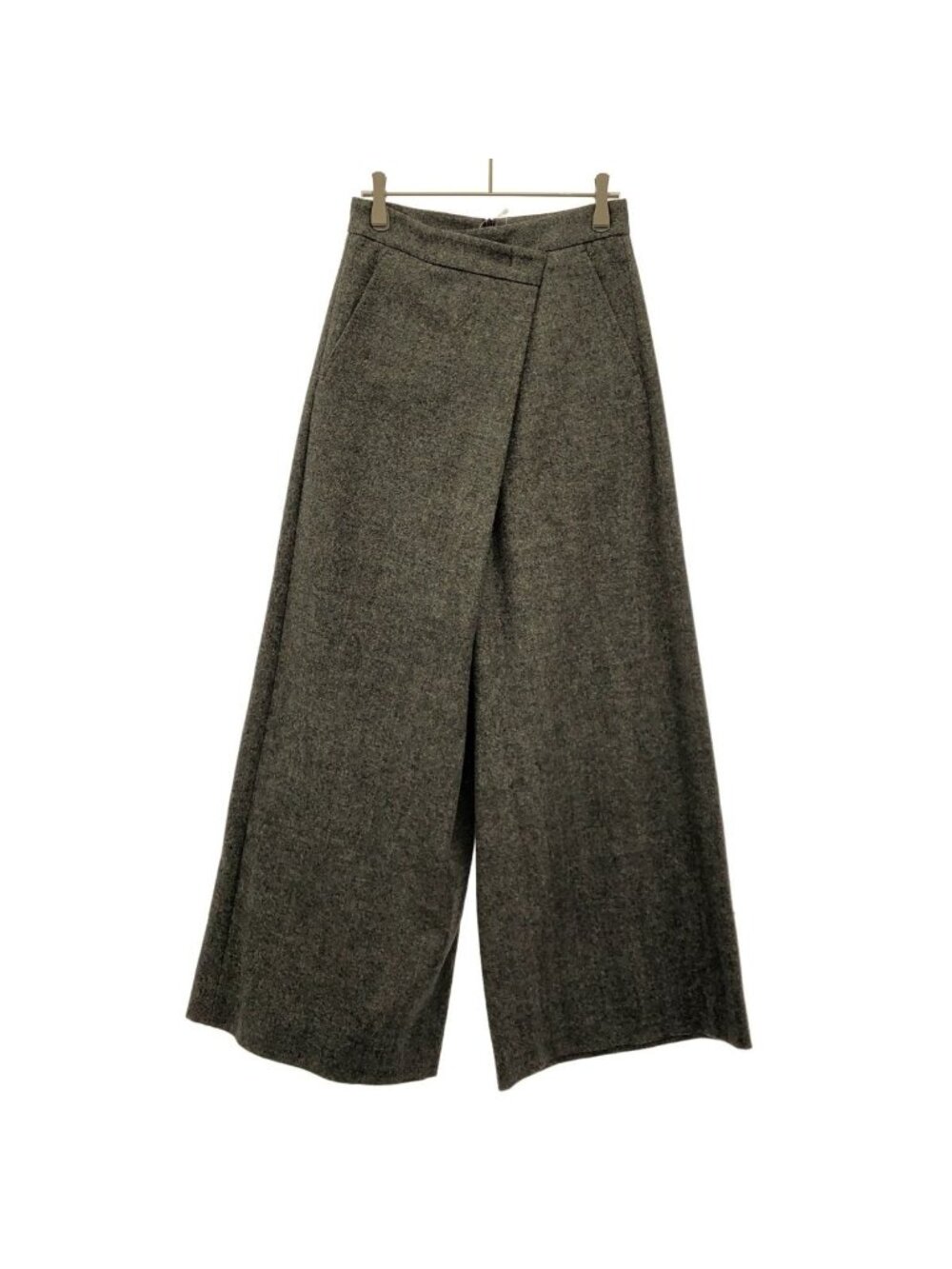 Max Mara Maxmara Wrap Front Herringbone Wide Trousers Pants Gray